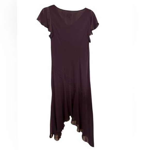 Adrianna Papell Asymmetrical Flutter Sleeve Beaded Neckline Midi Dress 14 - Picture 2 of 11